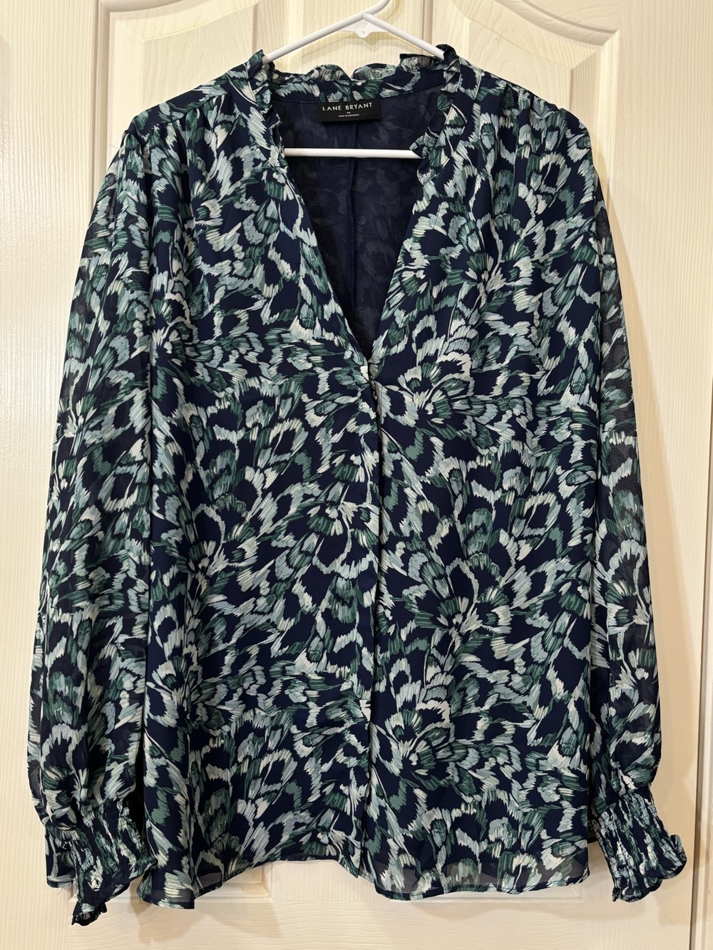 Lane Bryant Navy and Teal Floral-Print Blouse Jacket